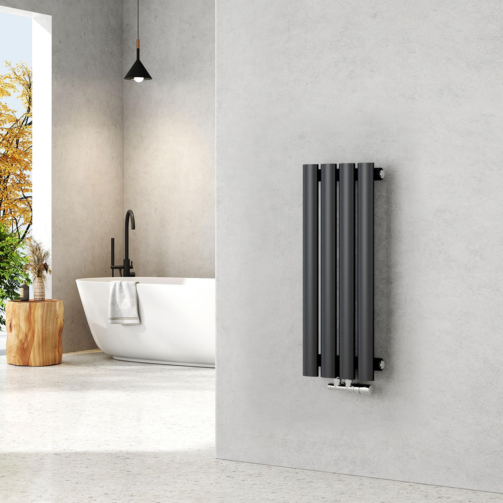 EMKE Radiador 60x24cm,Radiador de diseño vertical de tubo ovalado, Antracita, una capa, radiador de agua caliente