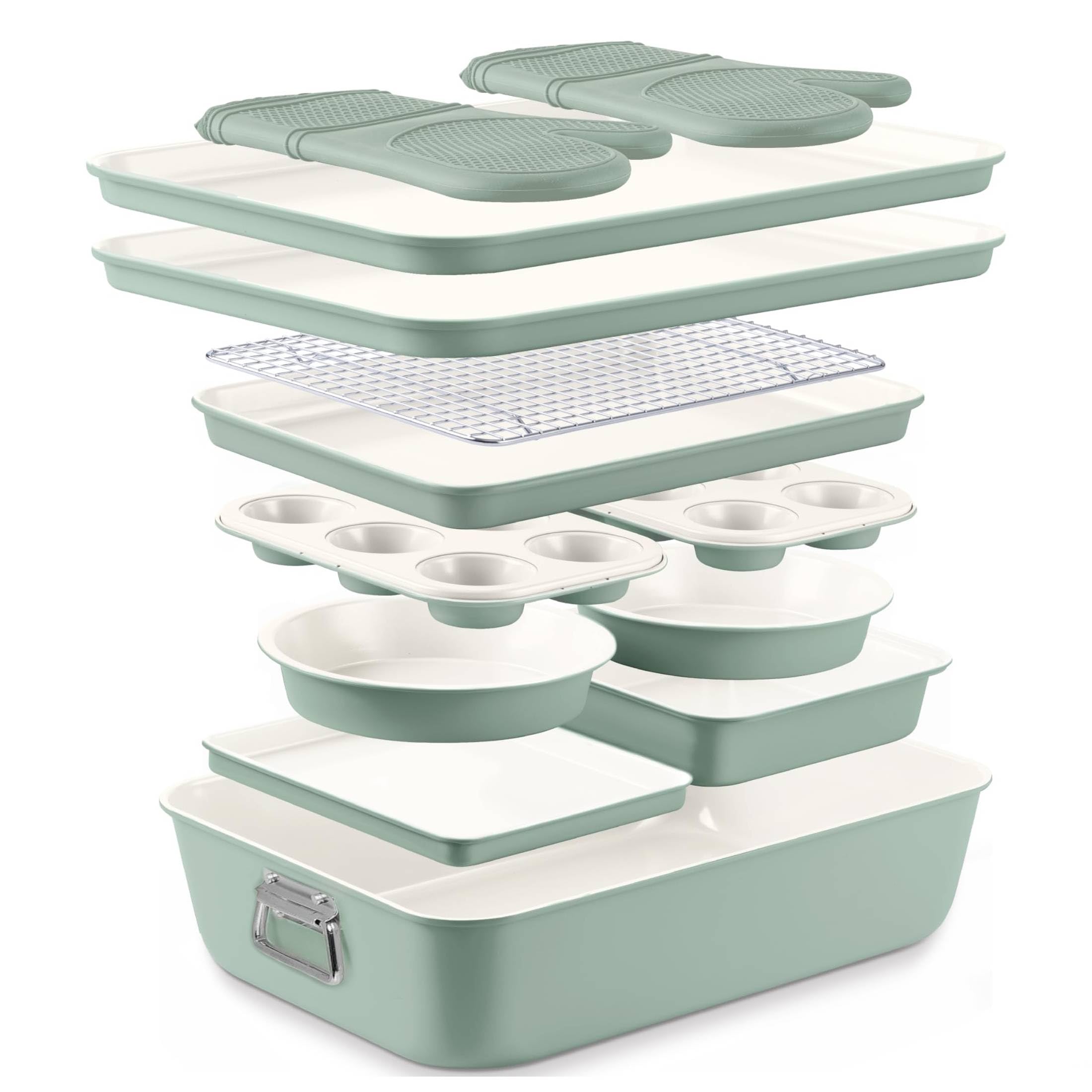 Country Kitchen Nonstick Bakeware Set - 13 Pcs Sage -14