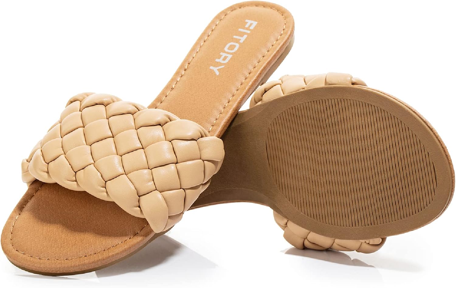 FITORY Womens Flat Sandals Fashion Round Open Toe Slip On Slides with Braided Strap Slippers for Summer Size 6-11 - Image 7