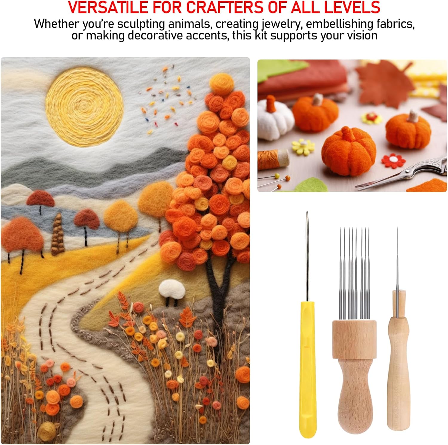 YRMJ 53 Pack Felting Tool Set, 3 Sizes of Felting Needles, Soft Working Pad & Accessories for All Your Needle Felting, Wool Crafting, and DIY Art Projects