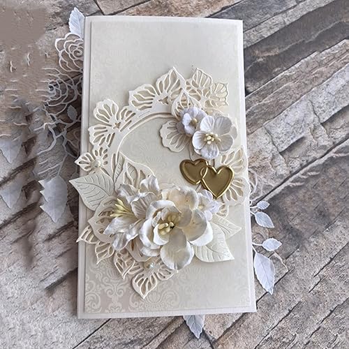 Miniatura 8 de Marco de hojas de flores troqueladas de metal, corona de hojas, plantillas de corte de boda para manualidades, álbumes de recortes, fotos, papel