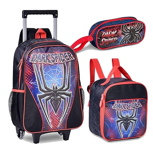 Kit Mochila Infantil Spider Dark Aranha Lancheira Estojo