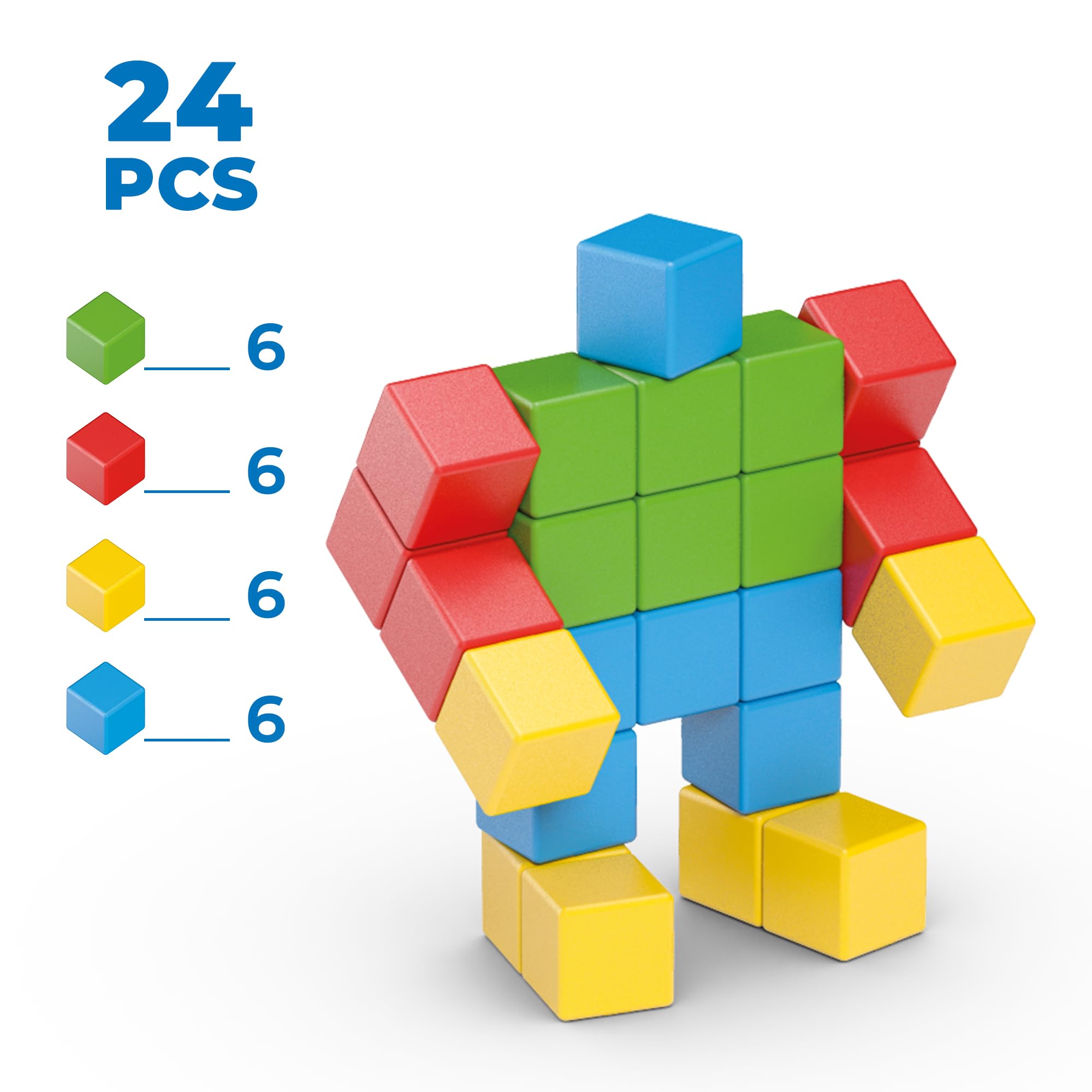 GEOMAG Bloques magnéticos 24 uds. 4 Colores, construcción magnética niños 1-5