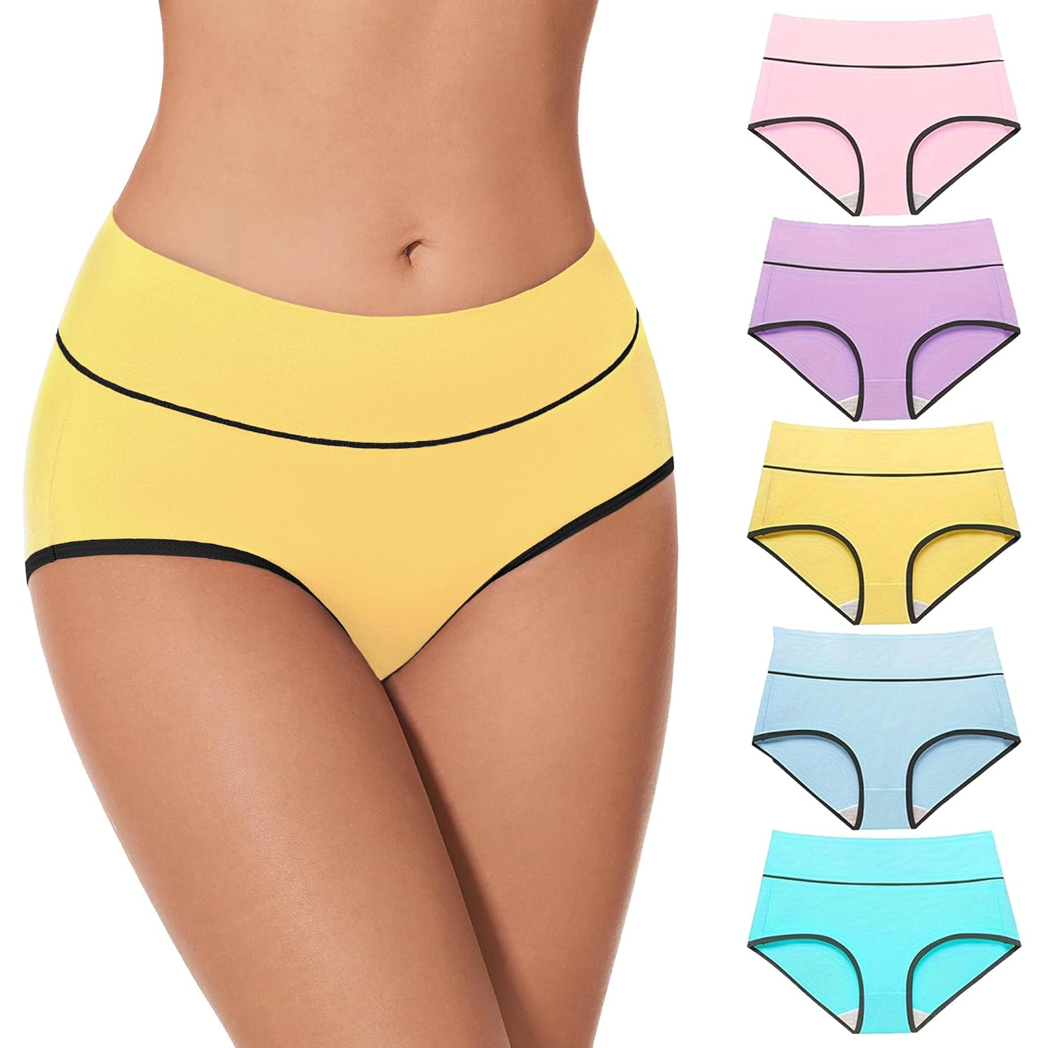 Womens Underwear Briefs 5-Pack Cotton Spandex Mid-Rise Full-Coverage Panties Moisture-Wicking Seamless Multicolor Machine Washable