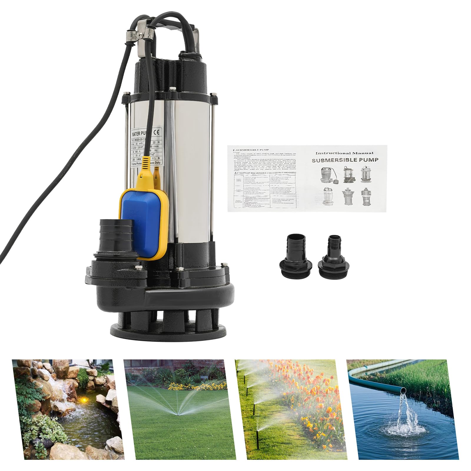 Pompe submersible pour eaux usées - 1500 W - 36 000 l/h - Acier inoxydable