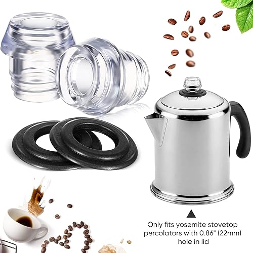 Miniatura 4 de Lounsweer 2 juegos de piezas de percoladora superior y anillo de arandela compatibles con percoladores de café Farberware Yosemite de repuesto para