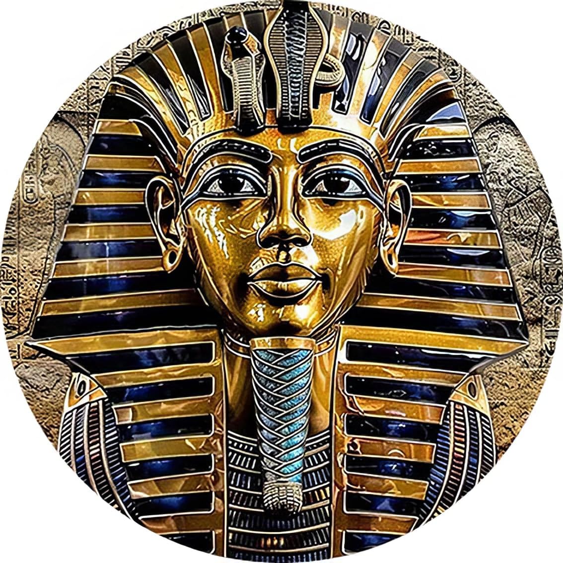 Letrero redondo de aluminio con cara dorada del faraón egipcio del antiguo Egipto, placa de decoración de pared para el hogar, sala de estar,