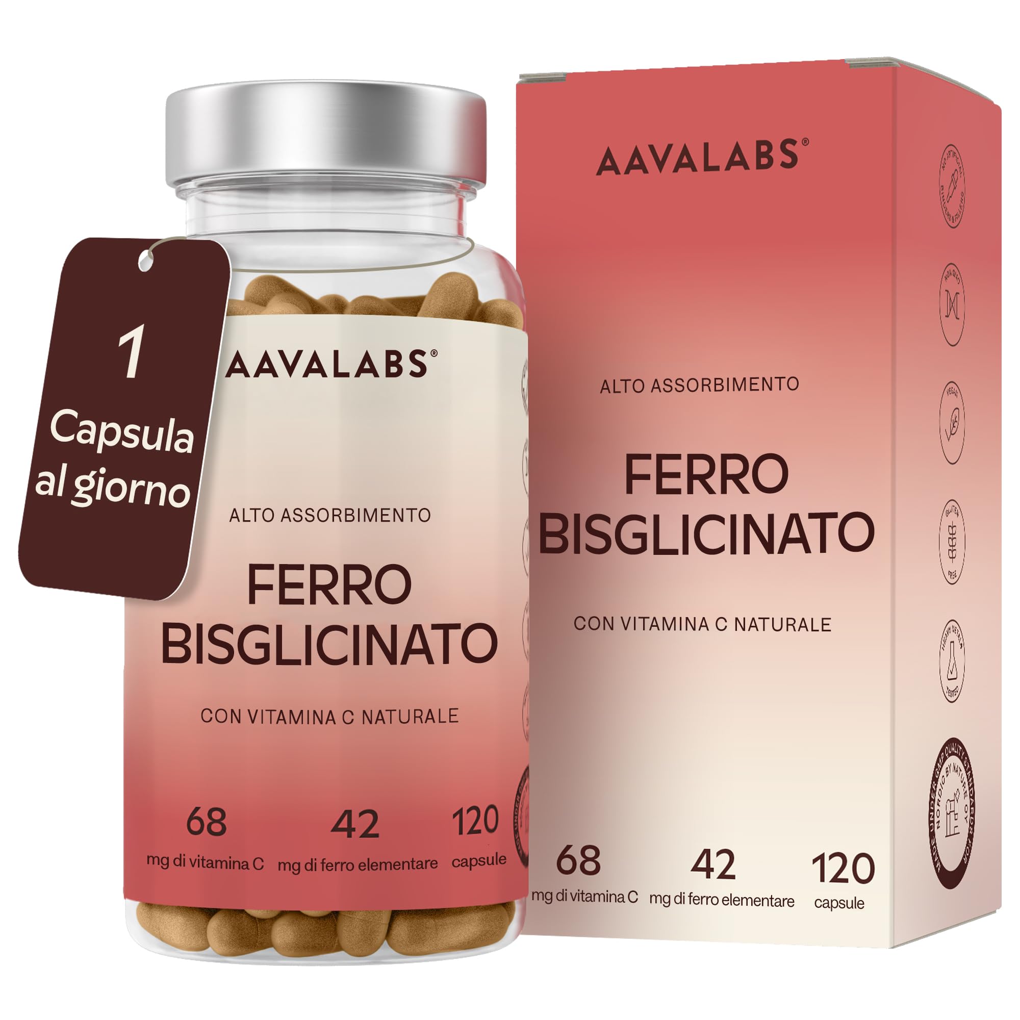 Integratore Ferro e Vitamina C Naturale - Ferro Bisglicinato 42mg Integratori Stanchezza Fisica e Mentale, Globuli Rossi, Sistema Immunitario - Ferro Integratore Forte Alto Assorbimento - 120 Capsule