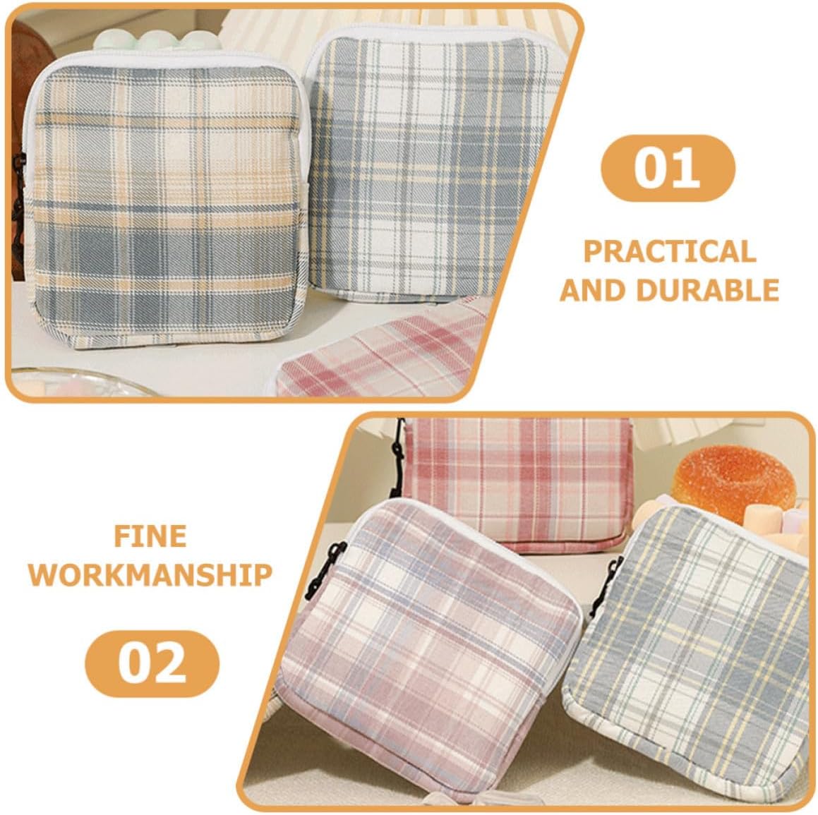 4pcs Cotton Sanitary Napkin Storage Bag with Zipper, Compact Organizer image 3