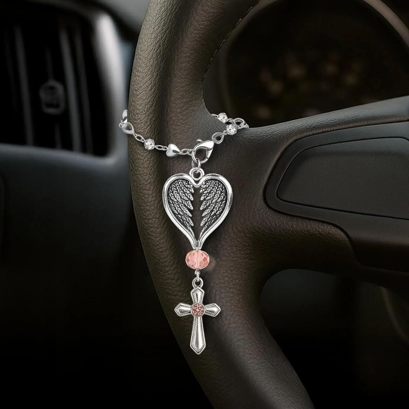 Croce Per Auto | Croce con d'Angelo Charm per Auto - Decorazione Religiosa Interna Per Preghiera Viaggio Commute Mattutina Veicolo SUV - Guida Quotidiana Viaggi In Autostrada Pendolarismo Mattutino Ve