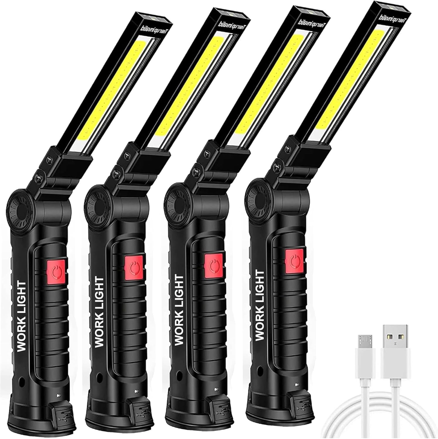 Tool Gifts for Men,Rechargeable LED Work Light with Magnetic Base and Hanging Hook,5 Modes Rechargeable Flashlights, 360°Rotate Mechanic Grill Light for Car Repair,Emergency,Workshop (Black 4PCS)