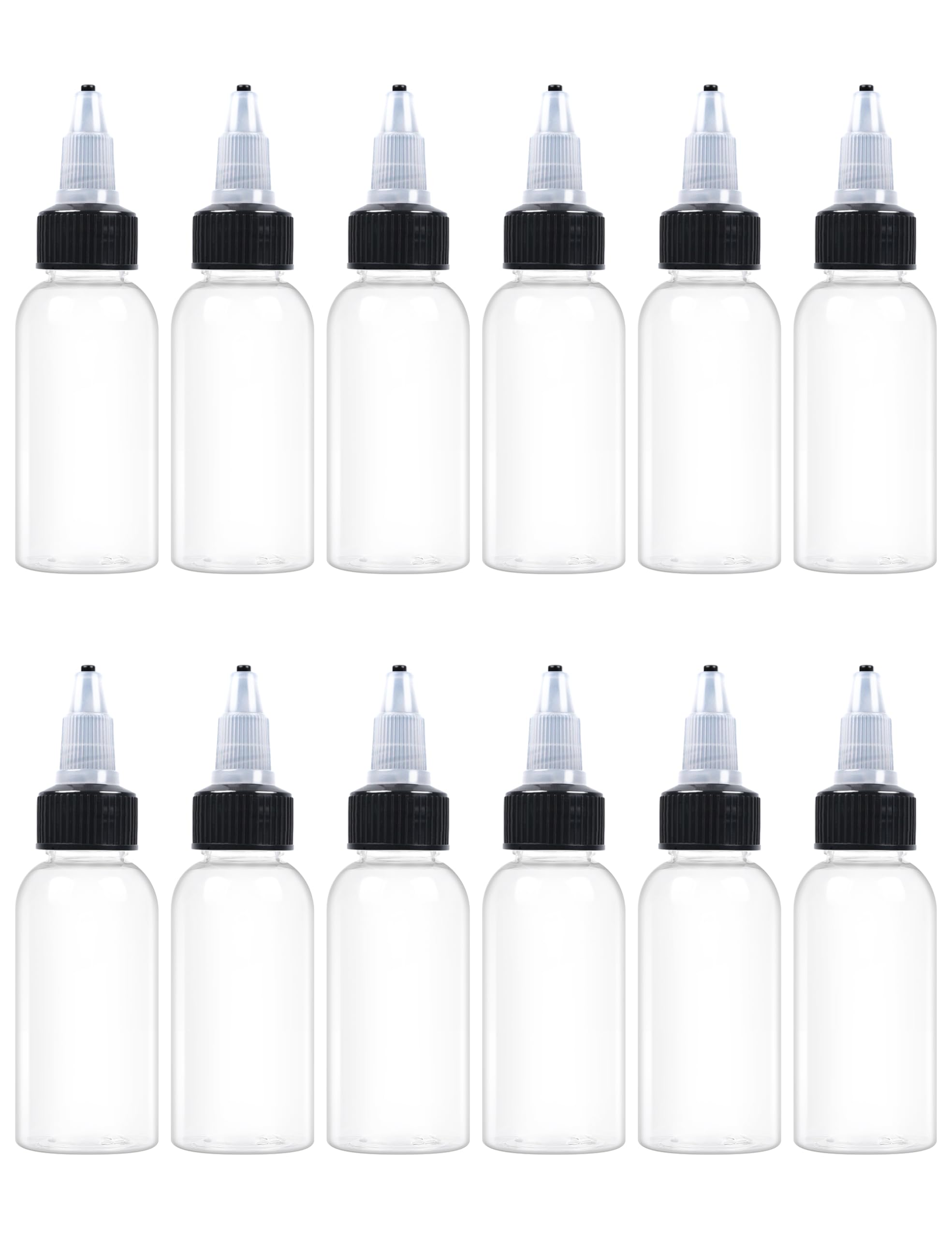 EOSAU 12 Pcs 1oz Plastic Squeeze Bottles with Twist Top Cap, 30ml Clear Dispensing Bottles, Empty Squirt Bottle for Liquids, Sauces, Arts, Crafts,