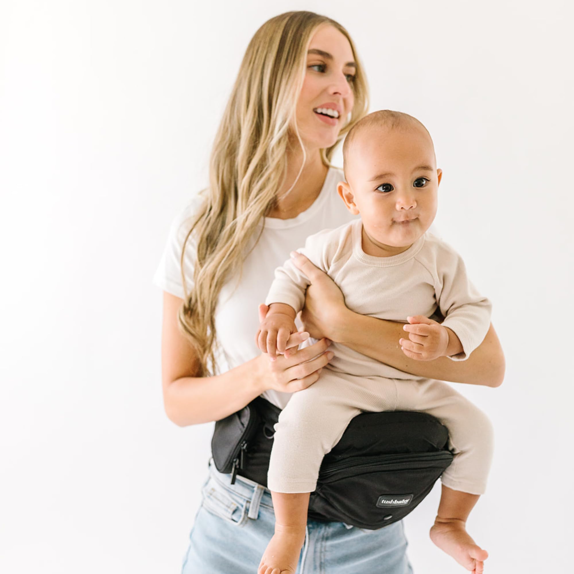 Safety-Certified Hip Carrier for Babies & Toddlers: Machine Washable Child Waist Seat for One Hand Support with Multi-Pocket Storage (23”-44” Waist, Holds Kids 0-3 yrs up to 45lbs) Black
