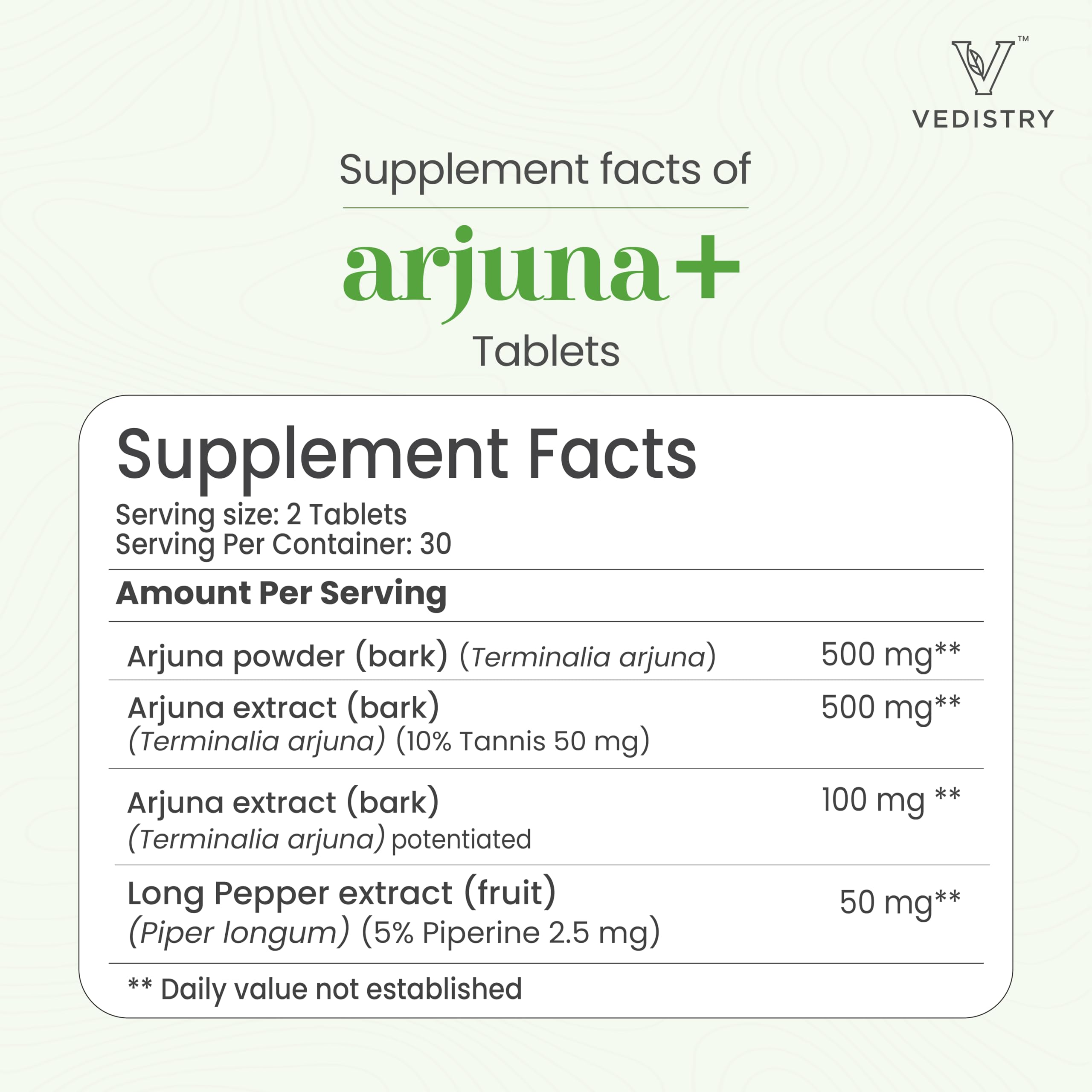 Vedistry Arjuna Bark Extract Supplement | 1100mg Arjuna Tablets with Long Pepper for Heart Health & Blood Pressure Support | Organic & Vegan Herbal Cardiovascular Supplement | 60 Arjuna Tablets — Amazon image 9