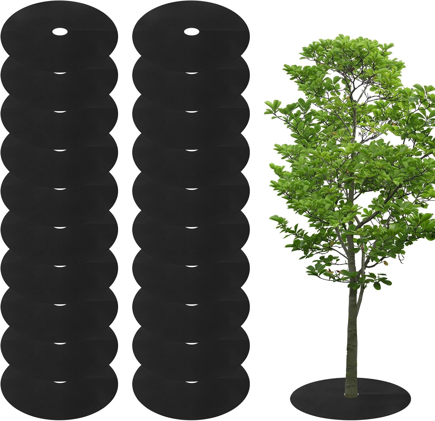 39 Inch Weed Barrier Mats Non Woven Tree Mulch Ring Tree Protectors Weed Mat for Garden Used to inhibit Weed Growth and Landscape Weed Control - 20 Pack