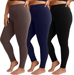 Evervibe Plus Size Yoga Leggings 3-Pack High Waist Cotton Blend L-5XL