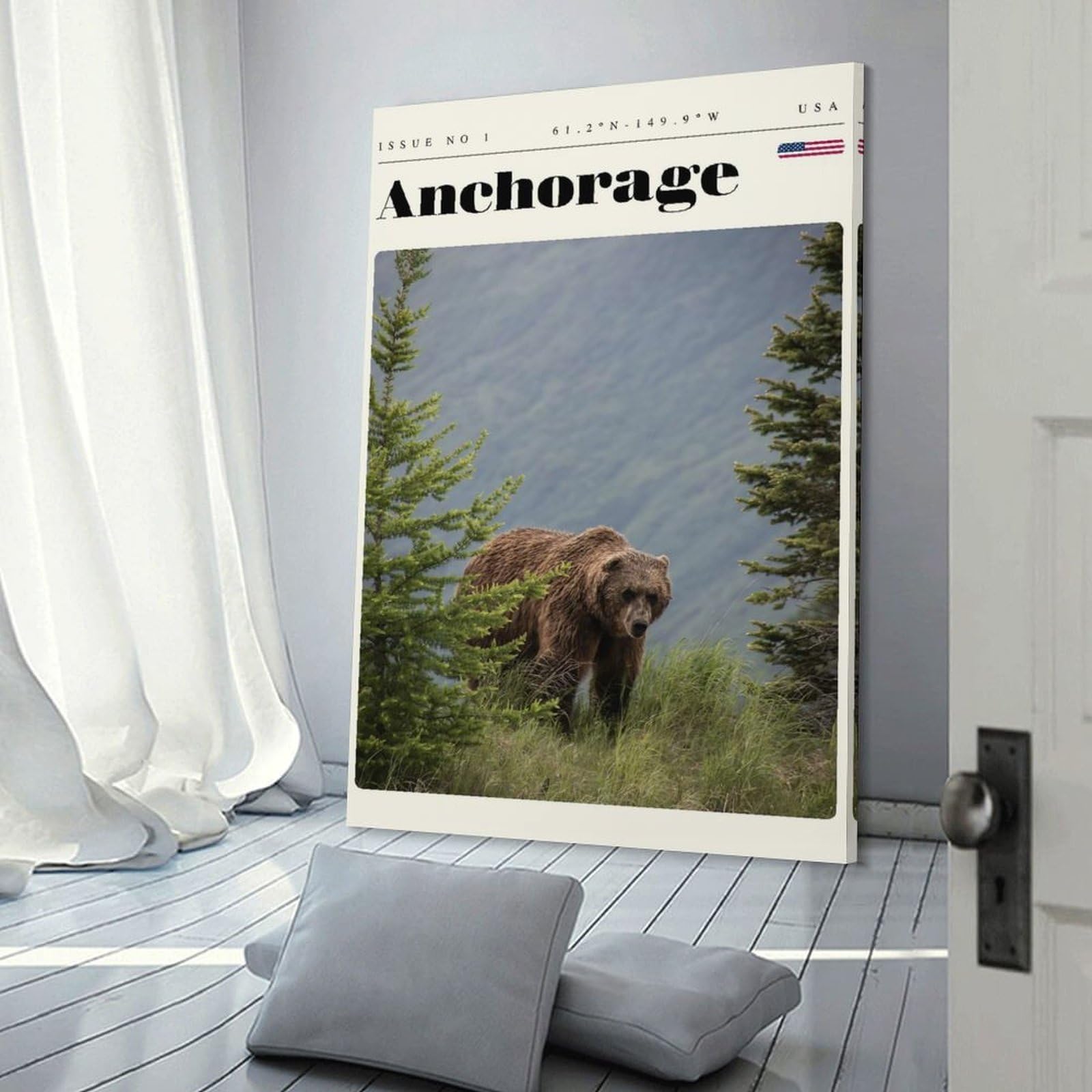 Junmoney Canvas Wall Picture Anchorage Alaska Travel Art, 20x30inch(50x75cm), for Front Hall, Corridor Or Welcome Spaces, Decorative Wall Art for Narrow Spaces