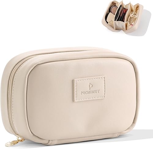 Pocmimut Bolsa de maquillaje de piel sintética, bolsa de maquillaje de viaje, bolsa de maquillaje plana abierta para bolso, bolsa de maquillaje para