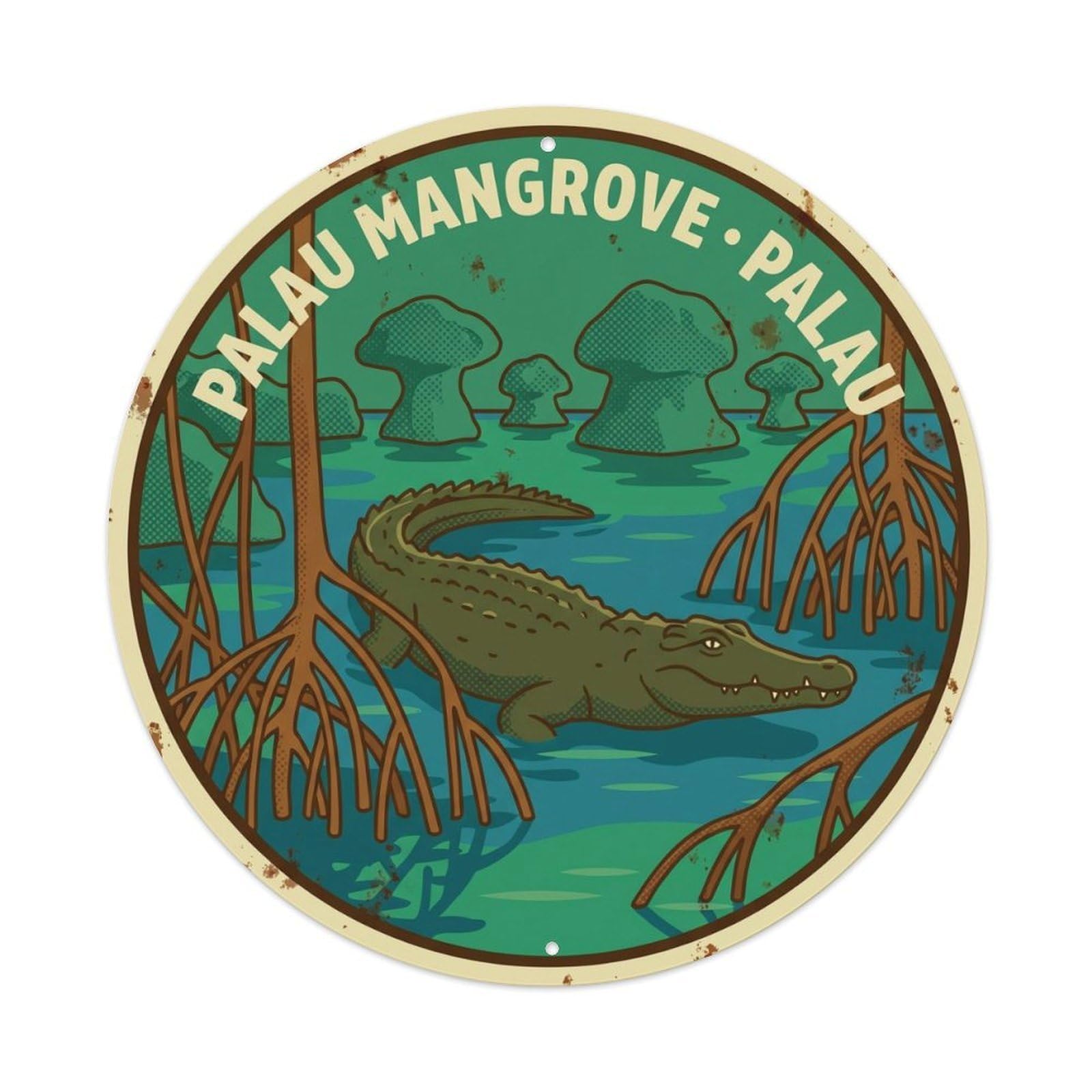 Olyhtr 8X8inch Classic Style Palau Saltwater Crocodile Mangrove Retro Rock Metal Tin Sign