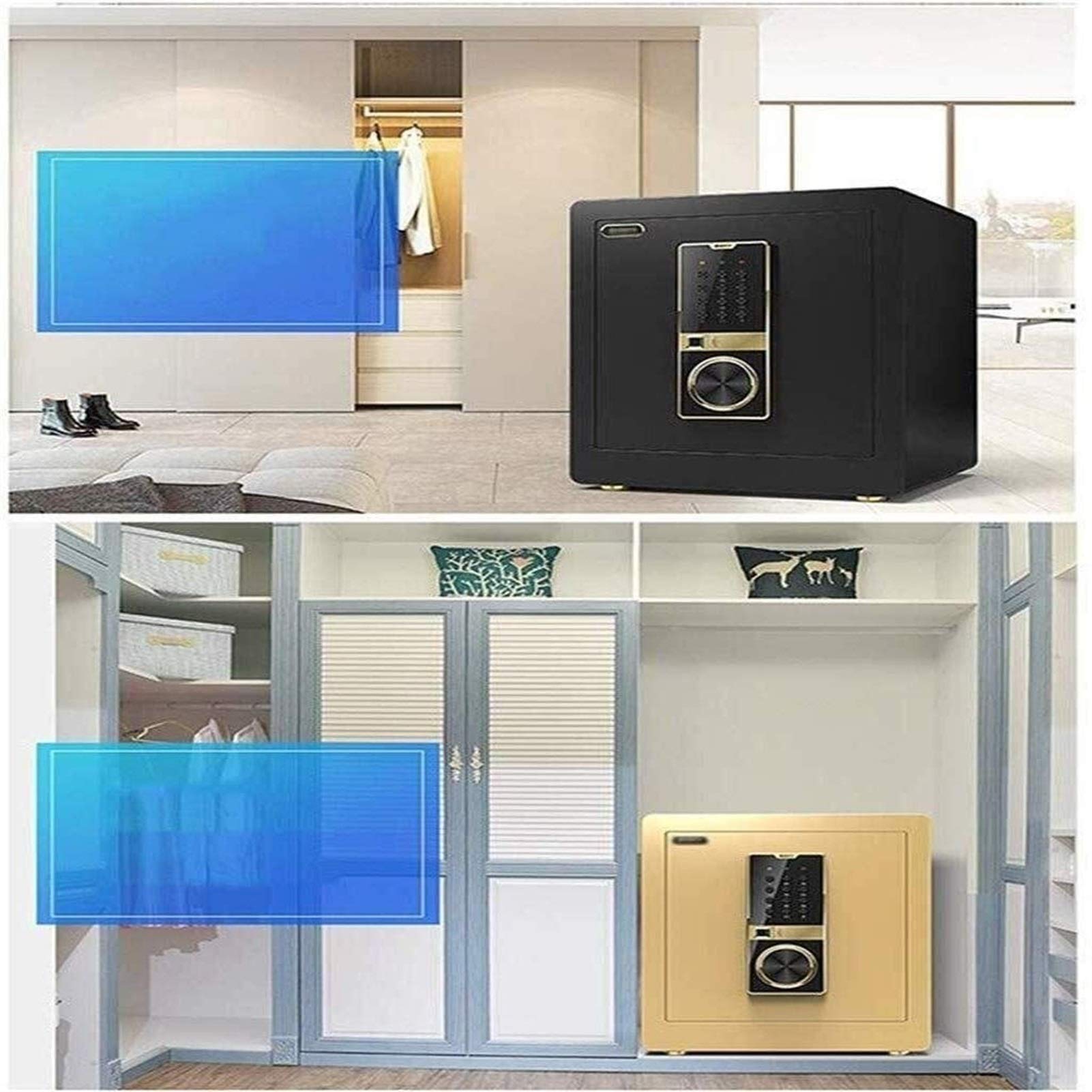 RLKHXBS Safe,Home Safe, Home Digital Safes, File Password Wall Mounted Fireproof Safe with Key Key Safe (Color : Gold)