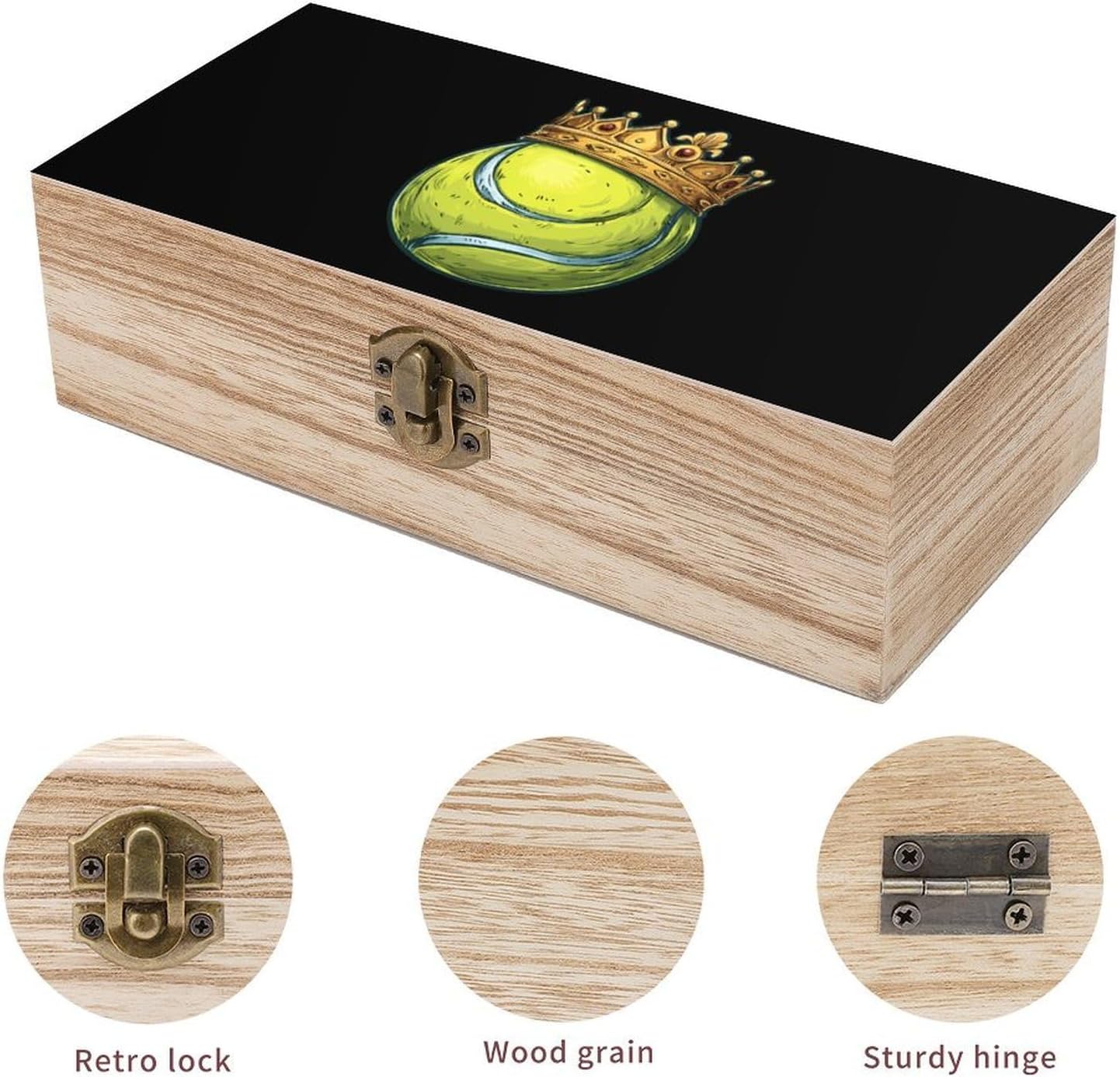 Tennis Ball with Crowned Funny Storage Boxes with Lid Wood Home Organizer image 3