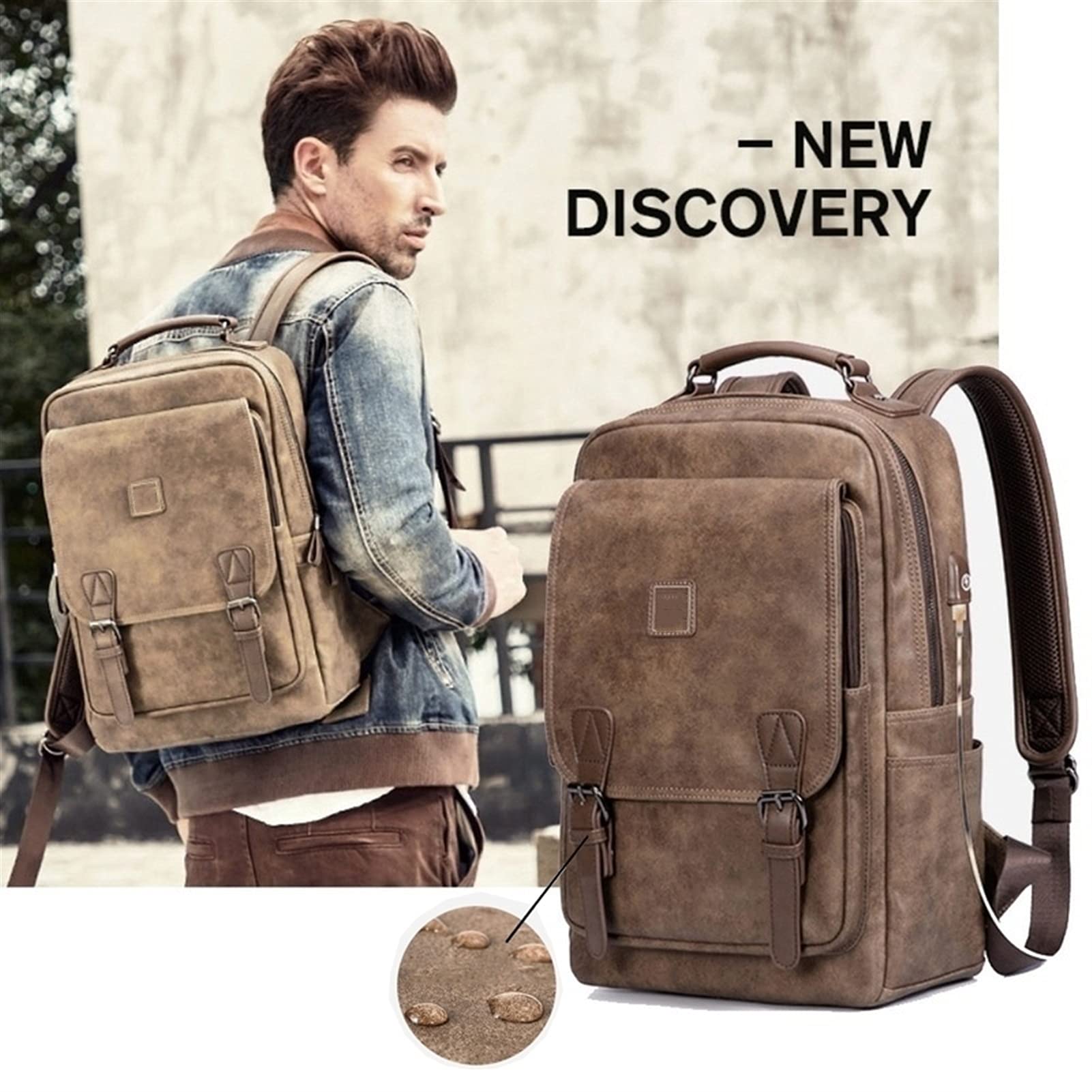 Rucksack Men's Business and Freizeit College-Tasche Echtes Leder Retro Designer Rucksäcke Casual 15,6 Zoll Laptoptasche Reise Rucksack (Color : Brown)
