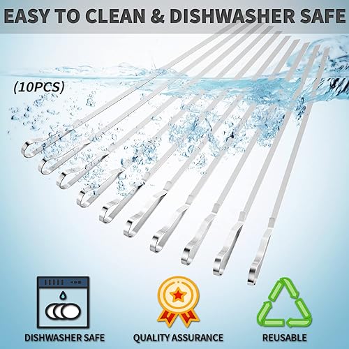 Miniatura 5 de Kabob Pinchos largos de acero inoxidable de 17 pulgadas, pinchos largos para barbacoa de barbacoa, palos de metal planos para carne y pollo, juego