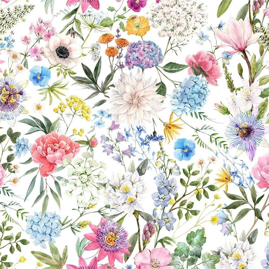 MuralPeel Colorful Flowers Garden Pink/Blue/Yellow/White Floral Peel and Stick Wallpaper Self Adhesive Removable Easy Peel Off Contact Stick on Wall Paper for Bedroom Renter