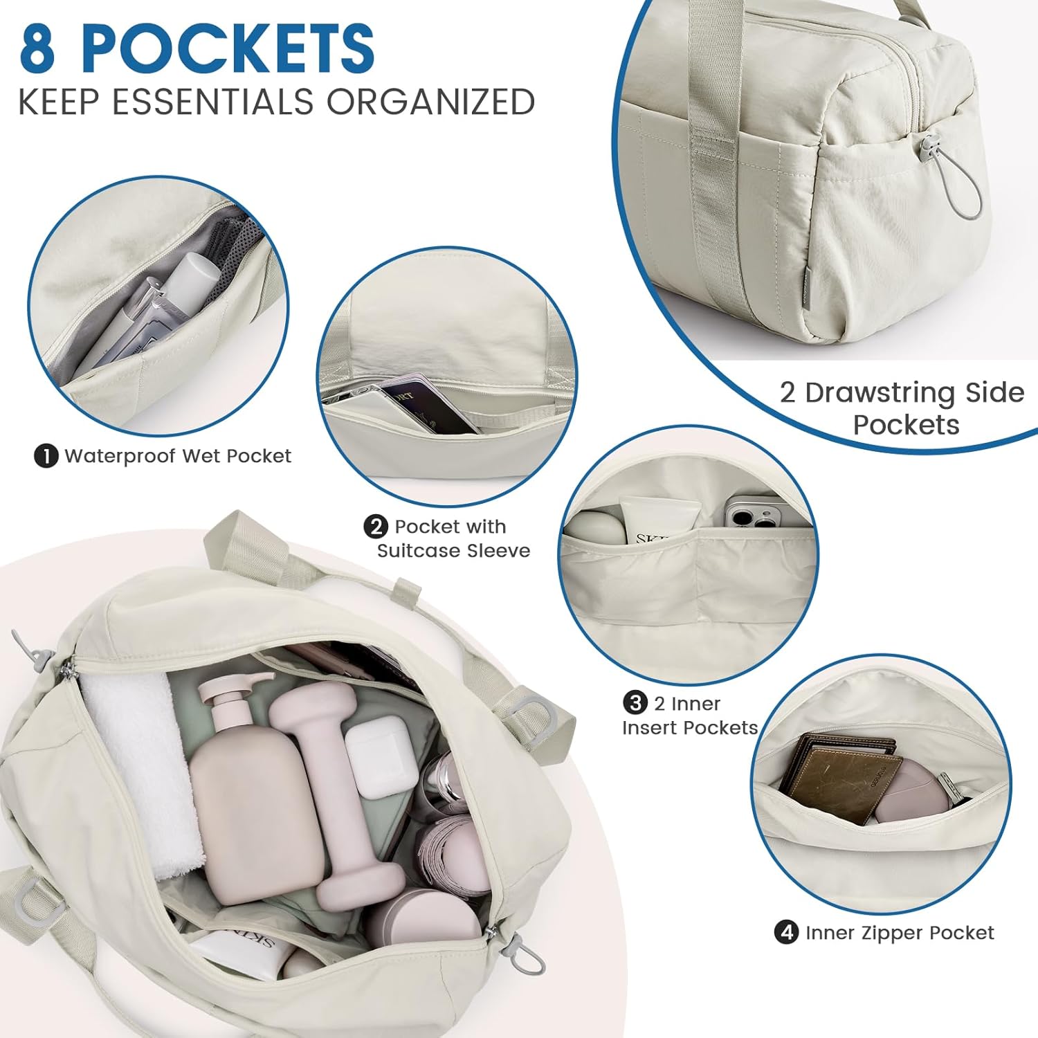 G4Free Small Gym Bag for Women 14 Inch Mini Gym Duffle Bag with Wet Compartment Cute Duffel for Travel Sport Workout (Beige) - Image 4