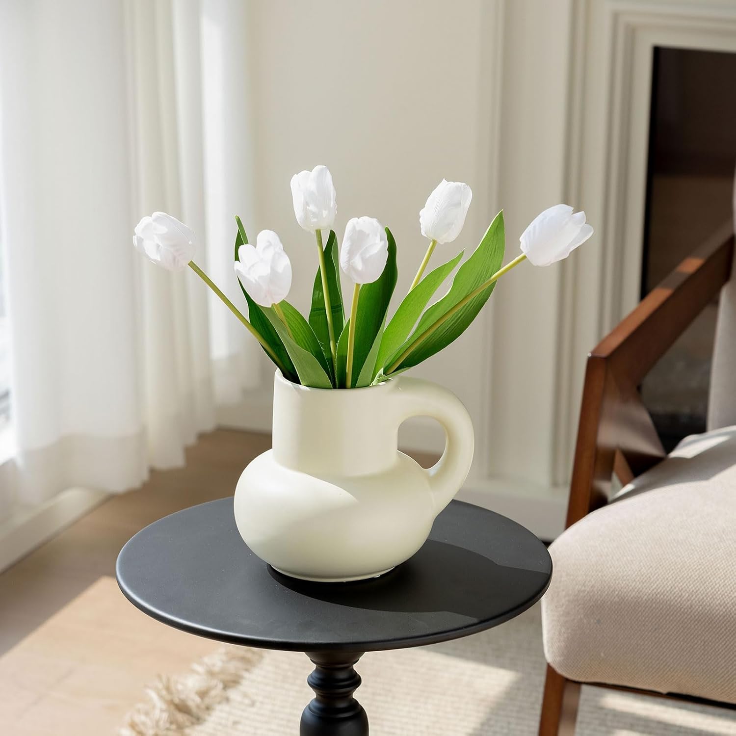 Amazon.com: mizii 6Pcs Artificial Tulips Flowers White Fake Silk Tulips ...