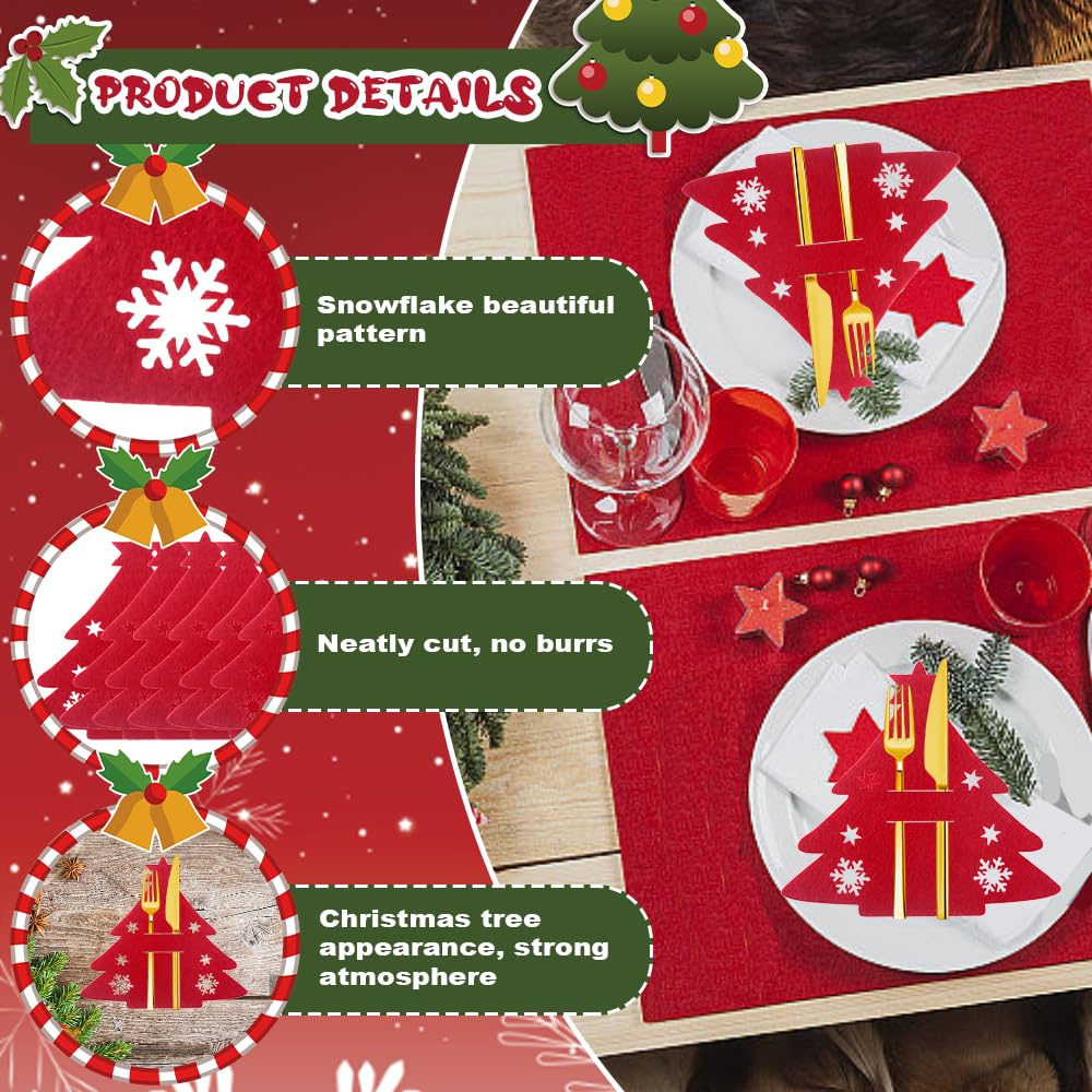 Porte-Couverts De Noël En Feutre - Forme Sapin - Lot De 12 - Décoration De Table De Fête - 7