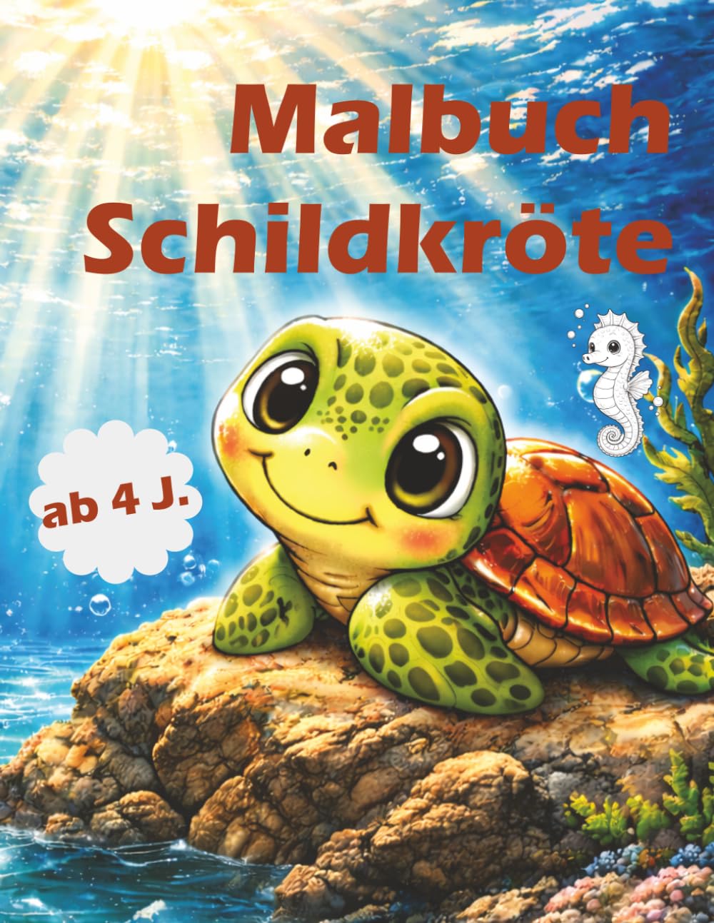 Malbuch Schildkröte: Die kleine Wasserschildkröte entdeckt die Unterwasserwelt, mit Delfinen, Fischen und Seepferdchen.