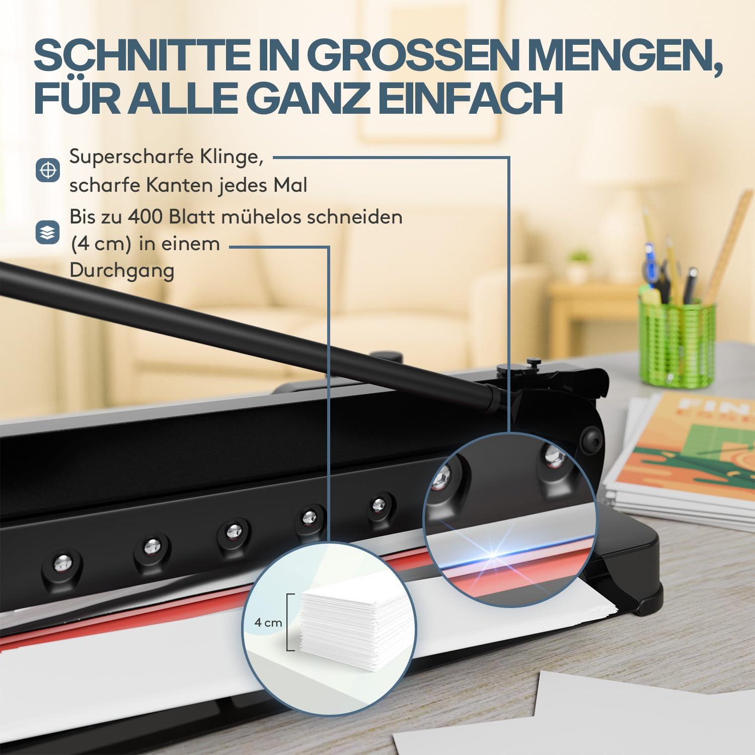ACROPAQ Stapelschneider A4 - Für 400 Blatt, Hochleistungspapierschneider mit Schneidlineal für Präzisen Schnitt - Hebelschneider, Papierschneider A4
