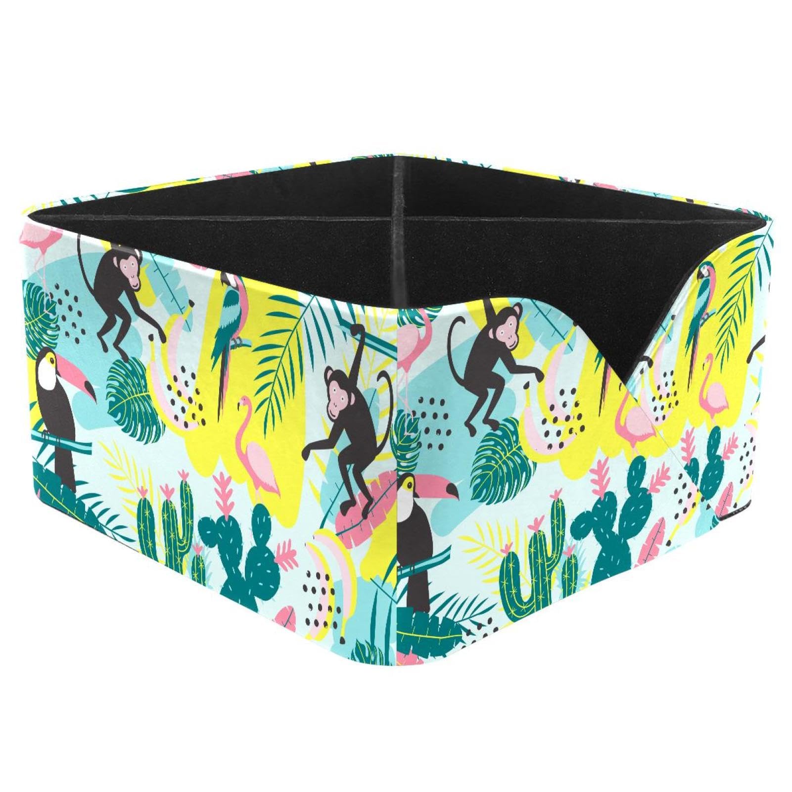 KengjuTesu Flamingo Monkey Toucan Cactus Desktop Organizer Pen Holder, Rectangular Pencil Cup for Office, Study and Makeup Stations