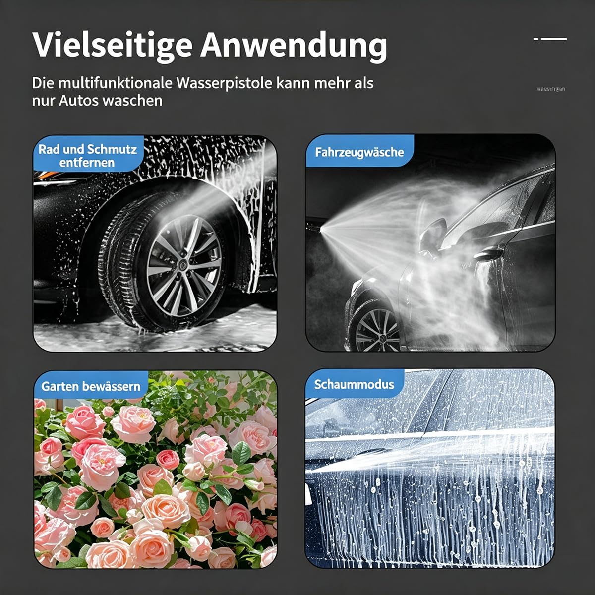 Spritzpistolen-Set, Variable Strahlarten, Autowäsche, Garten (Metall Gartenschlauch Set 20m)