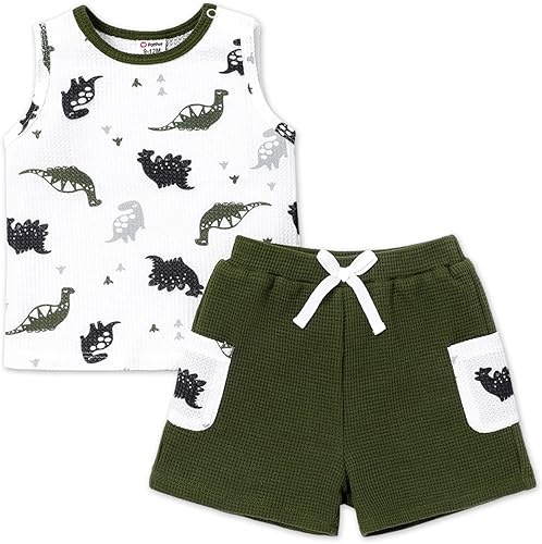 PATPAT Ropa para bebés y niños, camiseta sin mangas y pantalones cortos, 2 piezas, chaleco sin mangas, conjuntos de trajes para bebés y niños