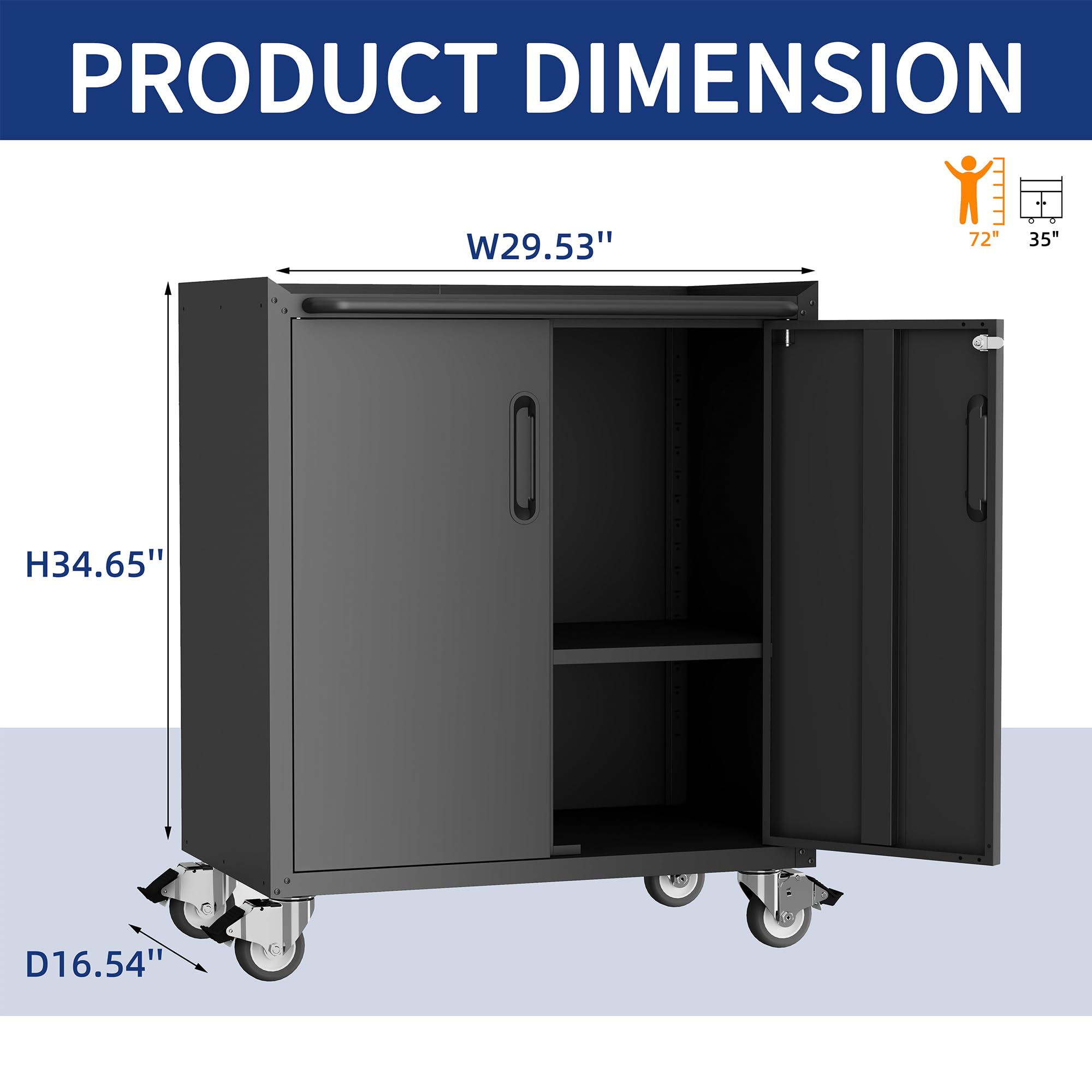 VIYET Metal Garage Storage Cabinet with Wheels,Locking Rolling Tool Cabinet with Drawers and Shelves for Home, Office, Garage & Workshop