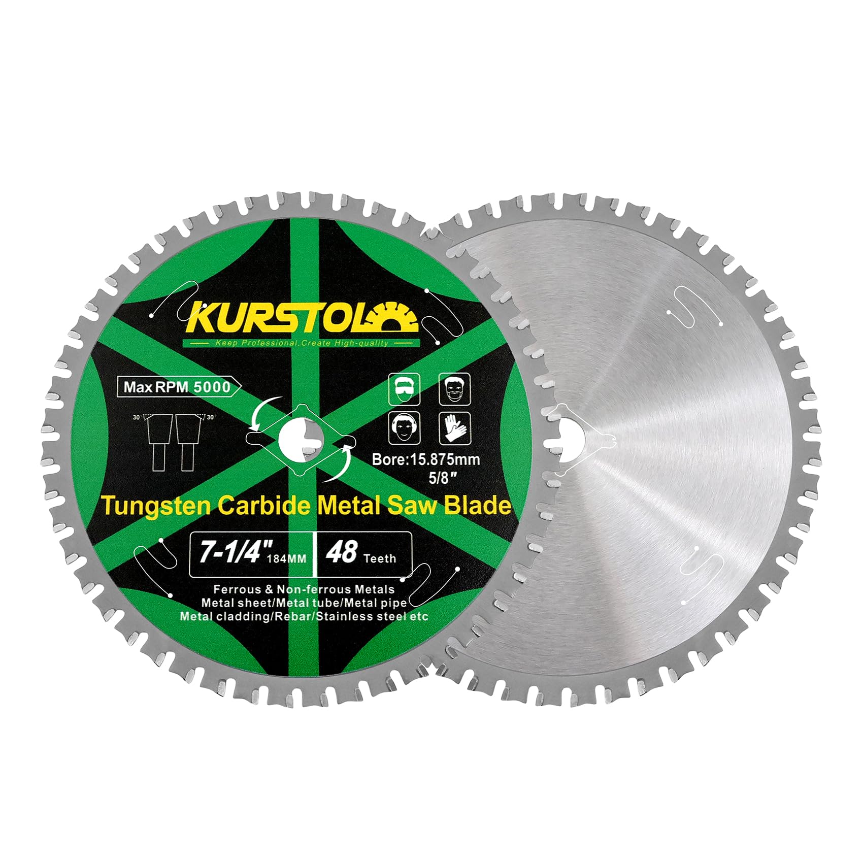 Hoja de Sierra Circular para Metal - 184 x 15,875mm Disco Corte 48T con Punta de Carburo para Acero, Hierro, Níquel, Titanio, Metales Ferrosos, Tubos de Acero(2 piezas)