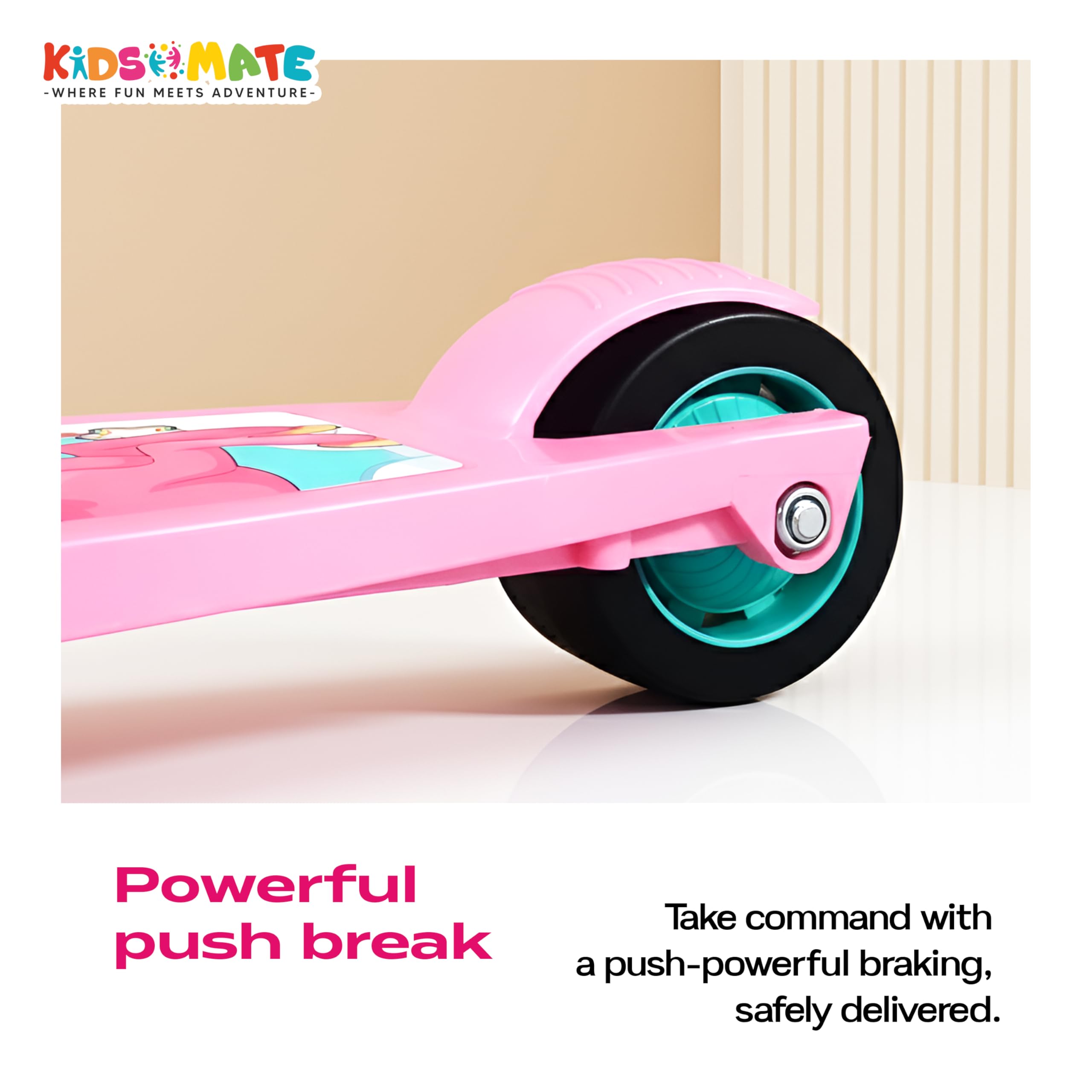 Kidsmate Unicorn Kick Scooter for Kids Age 3-8 Years | 3-Level Adjustable Height & PVC Wheels | Wide Non-Slip Deck & Rear Push Brake | Foldable Kids Scooters for Boys & Girls - Pink 2
