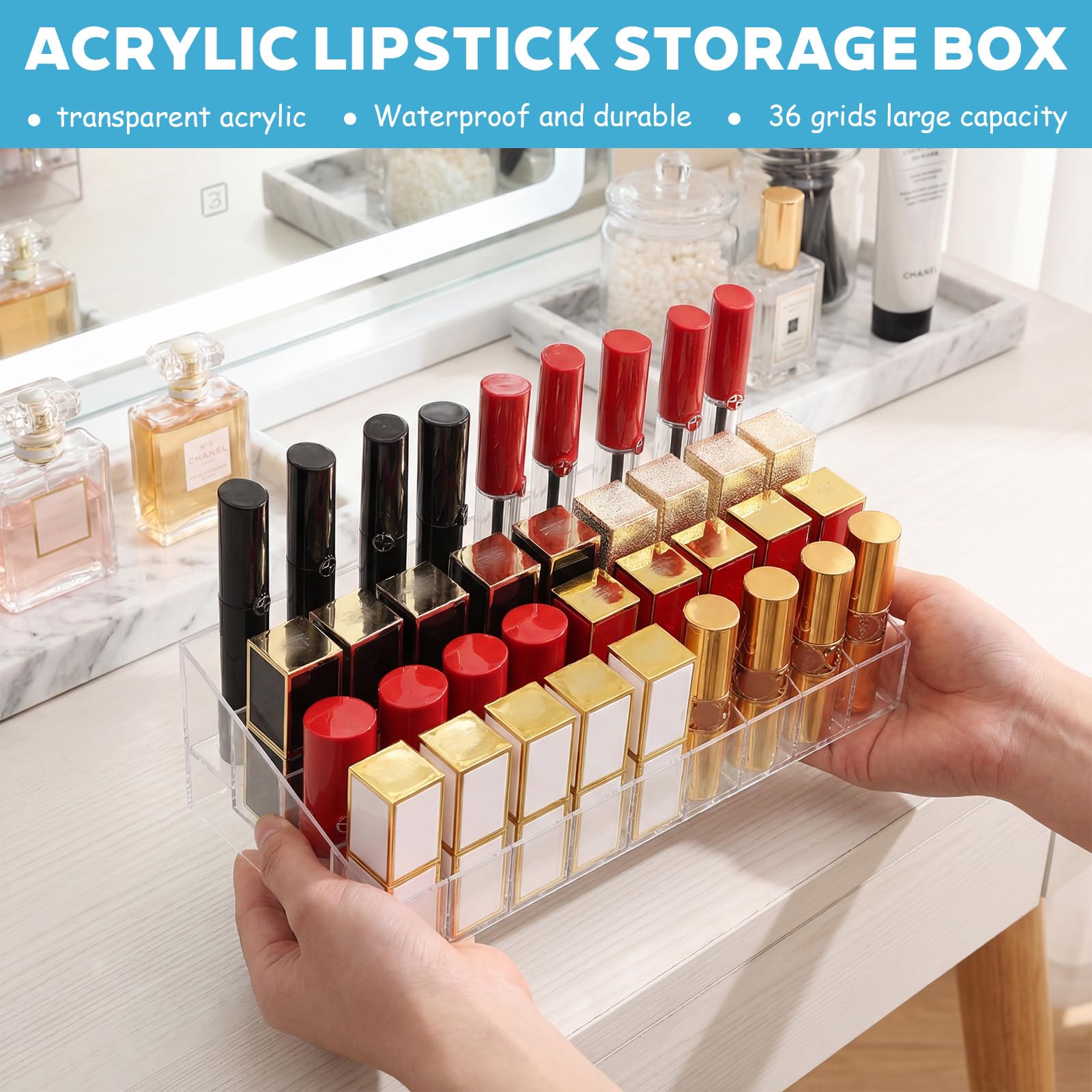 36 Scomparti Portaoggetti Rosso a Levetta Porta Rossetto in Acrilico Trasparente Porta Rossetti Organizzatore Rosso Organizer Rossetti per Lucidalabbra, Pennelli, Mascaras, Eyeliner