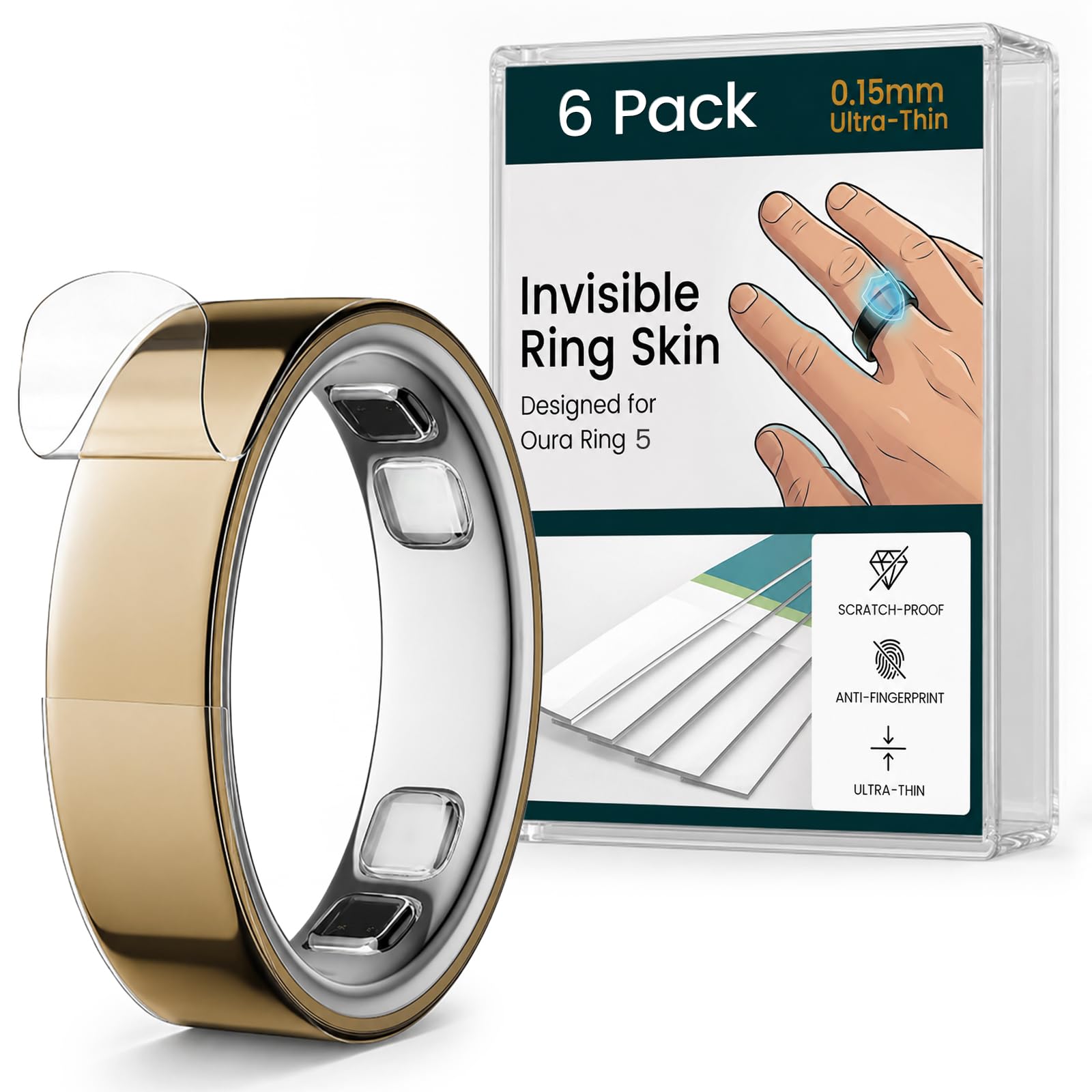 6 Pack Ultra-Thin Clear Skin Cover for Oura Ring 5