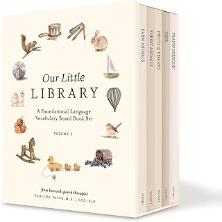 Our Little Library: A Foundational Language Vocabulary Board Book Set for Babies, Including Farm & Forest Animals, Fruits & Veggies, Toys & More (Tabitha Paige Children's Book Series)