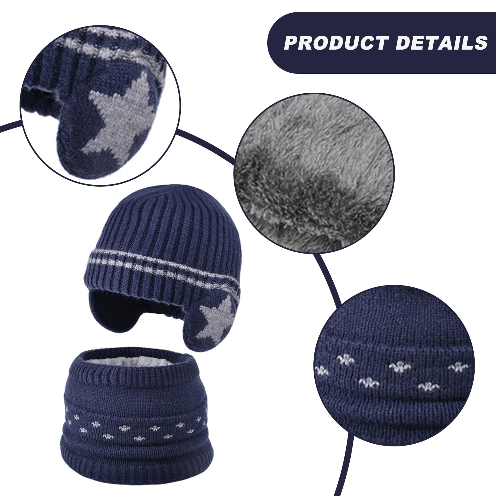 3 Piezas 3 in 1 Conjunto de Gorro Bufanda y Guantes Niños, Niños Sombrero Caliente de Punto con Forro Polar, Calentador de Cuello, Invierno Cálidos Beanie para Niño y Niñas de 3 a 7 Años