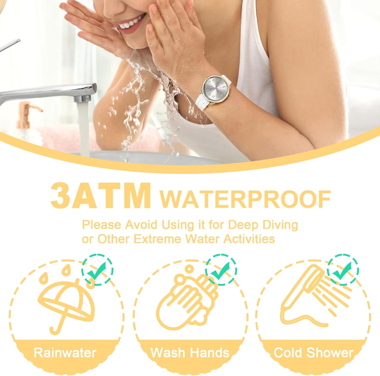 Asan Ge Analog Watch for Women Large Numerals Face Easy Time Reading Silicone Strap Casual Watch Water Resistant 100 feet - Image 4