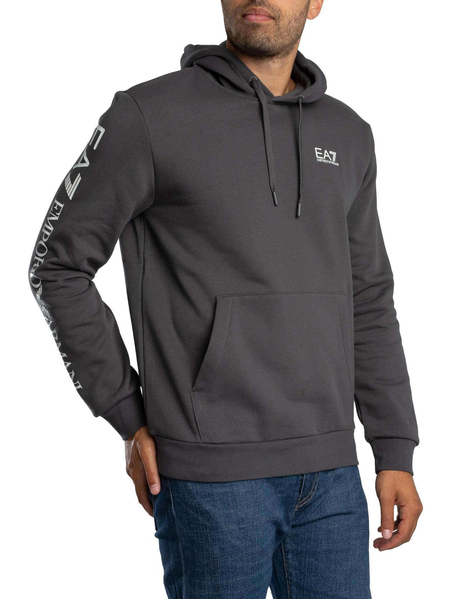 Ea7 Men's Asphalt Logo Sleeve Pullover Hoodie, S