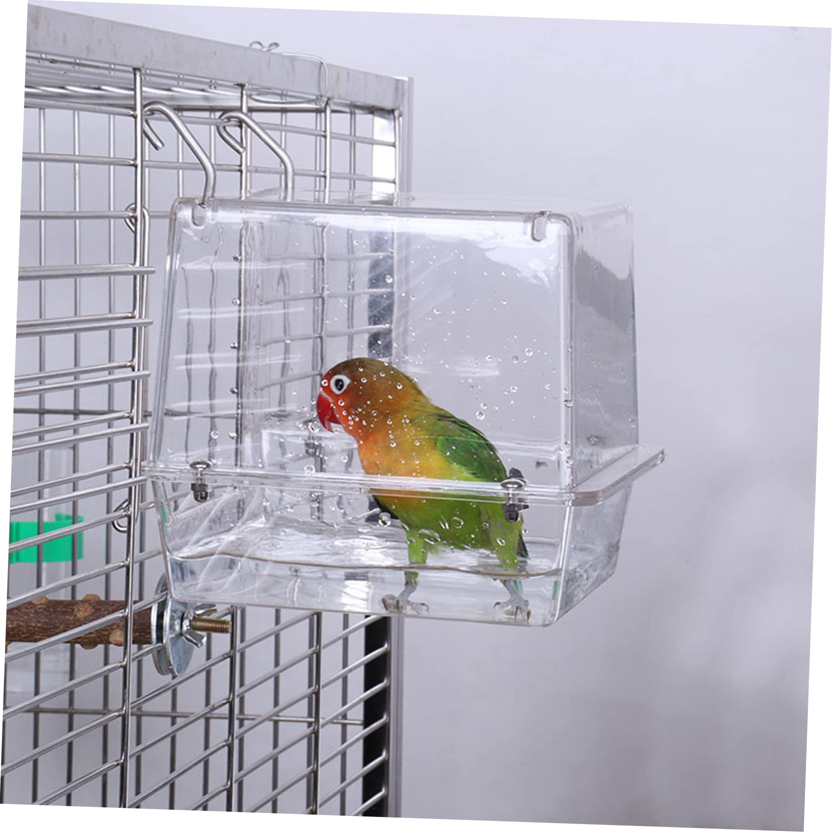 Hängende Vogelbadewanne aus Bruchfestem Material mit Duschbox Vogelbadebox für Käfig Außenseite Vogelbäder für Papageien und Kleine Vögel