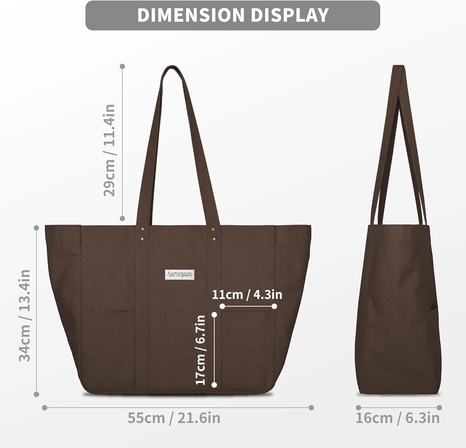 HOMESPON Large Canvas Tote Bag for Women Everything Bag with Pockets and Laptop Sleeve - Image 3