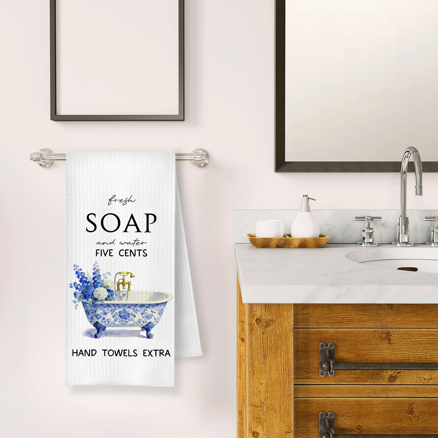 Blue Chinoiserie Bath Towels - Floral Decor -4