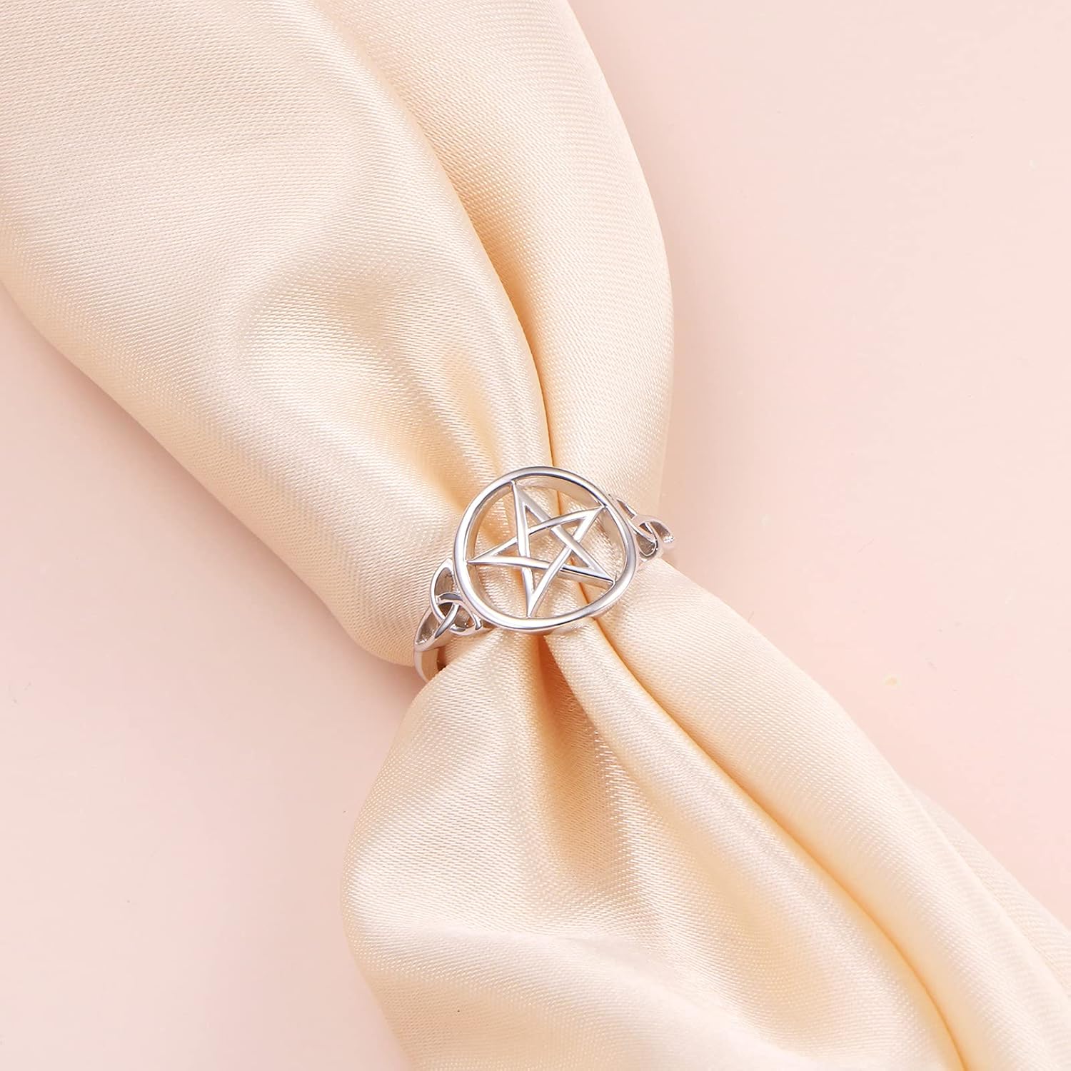 S925 Sterling Silver Pentagram Amulet Pentacle Celtic Knot Star Witch Ring for Women Men Jewelry
