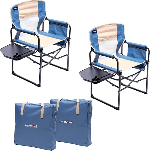 Miniatura 22 de SUNNYFEEL Silla de camping para directores con calefacción, silla plegable de alta resistencia para exteriores, portátil, de gran tamaño, con Azul